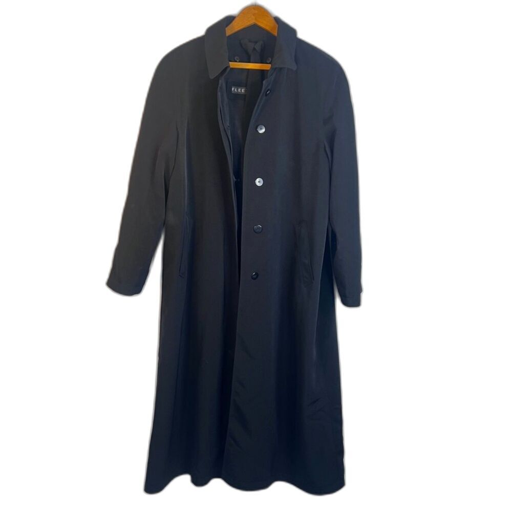Fleet Street Basic Black Trench Coat Classic‎ Timeless Staple Nylon Lined 14P